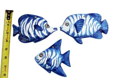Ceramic Fish Wall Hangers - Set of 3 Shapes (Dory Blue) - Hand Painted From Spain
